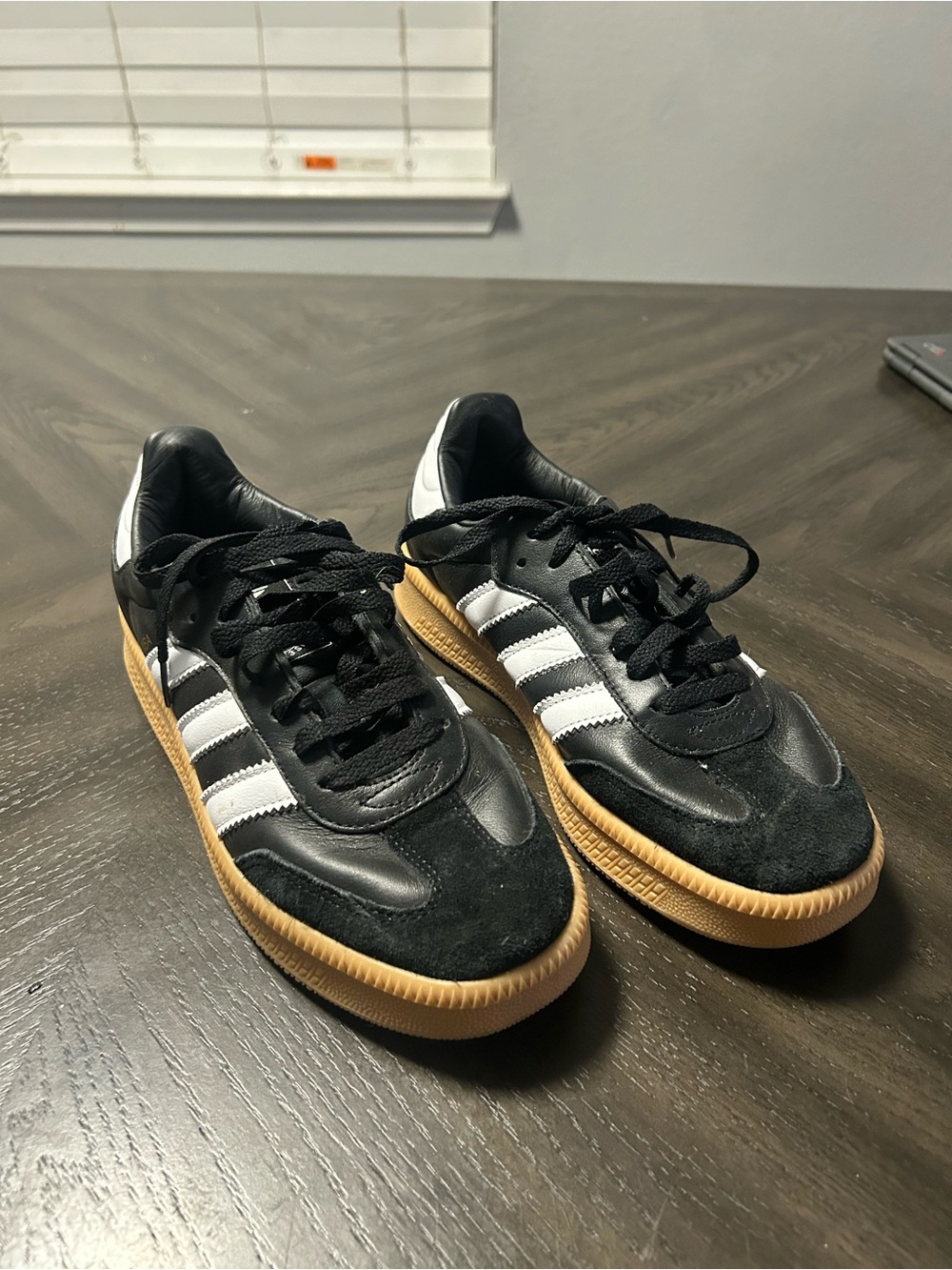 Women’s adidas Black & White Leather Sneakers with Gum Sole